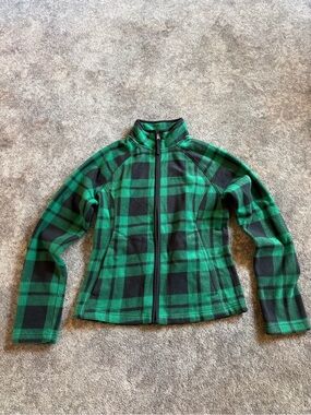 Merona Green and Black Plaid Fleece Fall Spring Zip Up Coat Jacket